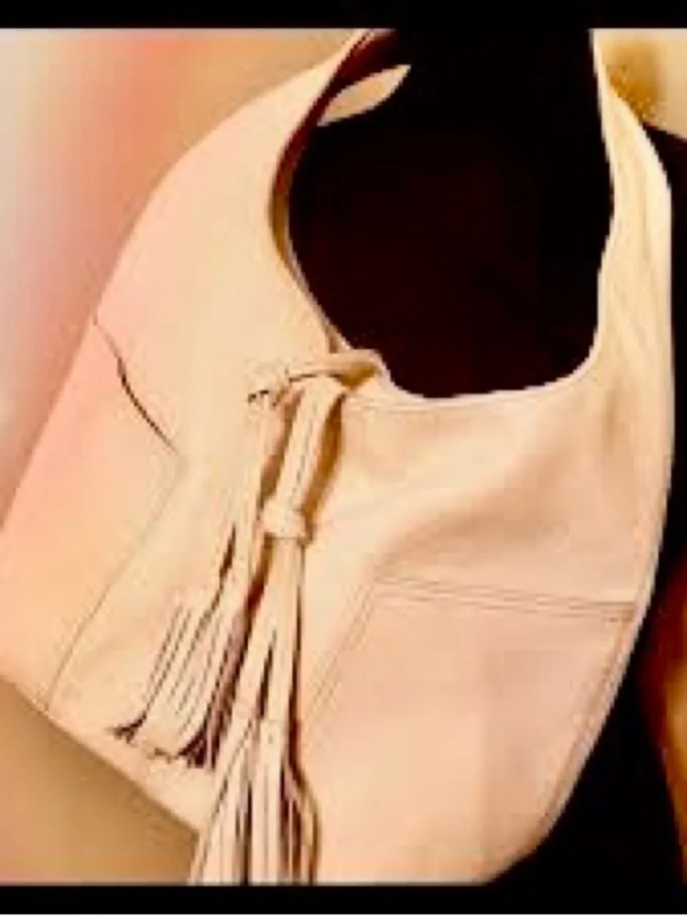 Laggo Havana hobo slouch shoulder bag snap top tassels ivory pebbled leather EUC